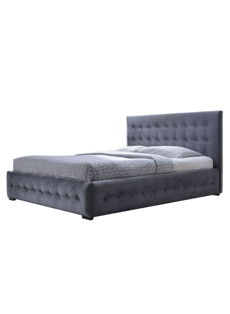 Button-Tufted Platform Bed With Mattress Grey 200 x 200centimeter