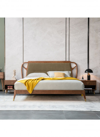 Double Bed Leather Headboard Brown/Cream 180 x 200cm