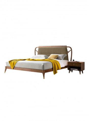 Double Bed Leather Headboard Brown/Cream 180 x 200cm