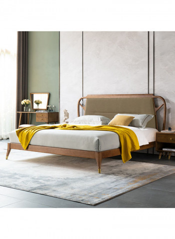Double Bed Leather Headboard Brown/Cream 180 x 200cm