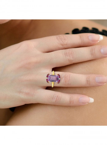 18K Gold Emerald Shaped Diamond Amethyst And Ruby Studded Ring