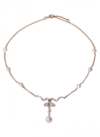 18K Gold Freshwater Pearl With Diamond Chain Necklace