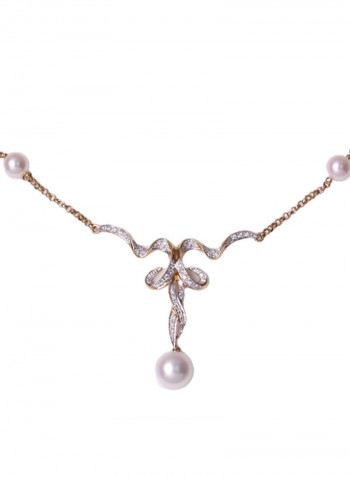 18K Gold Freshwater Pearl With Diamond Chain Necklace