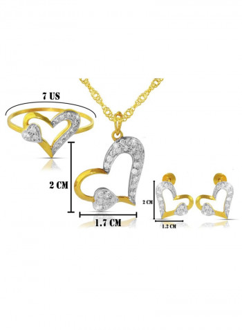 18K Solid Yellow Gold 0.64Ct Genuine Diamonds Big Heart Holds Small Heart Necklace, Earrings And Ring Set