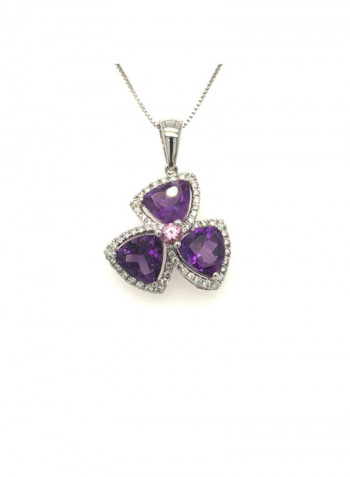 18 Karat White Gold Amethyst Diamond Pendant Necklace