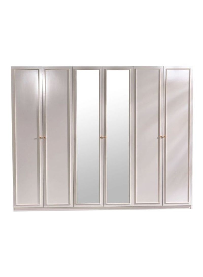 Isabella 6-Door Wardrobe With Mirror Beige 208.5x261x63centimeter