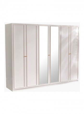 Isabella 6-Door Wardrobe With Mirror Beige 208.5x261x63centimeter
