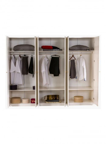 Isabella 6-Door Wardrobe With Mirror Beige 208.5x261x63centimeter
