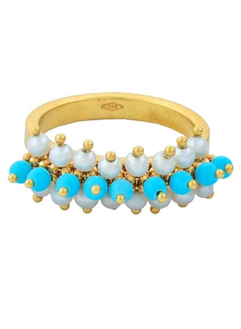 18K Pearl and Turquoise Yellow Gold Ring