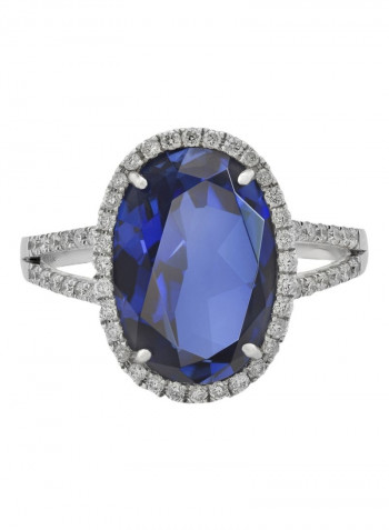 18K White Gold Oval Shaped Diamond And Sapphire Studded Ring