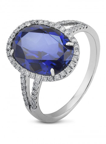 18K White Gold Oval Shaped Diamond And Sapphire Studded Ring