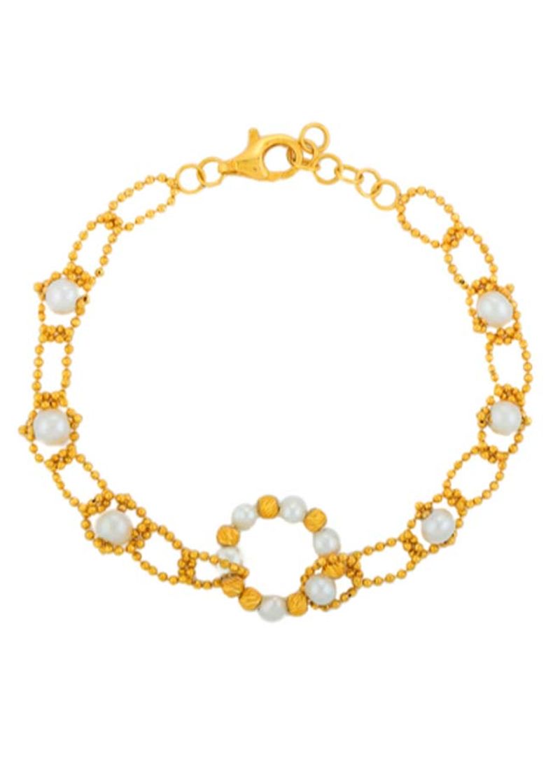 21K Gold Diamond Pearl Bracelet
