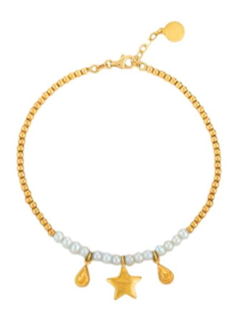 18K Pearl Yellow Gold Star Charms Bracelet