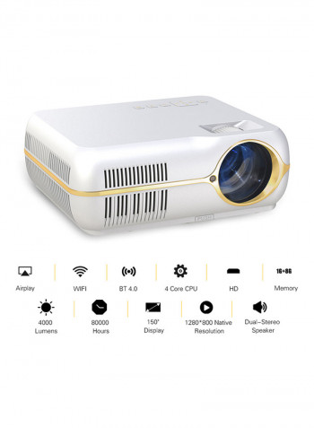 Portable Wi-Fi Home Theater LED Projector Compatible for Android 6.0 White