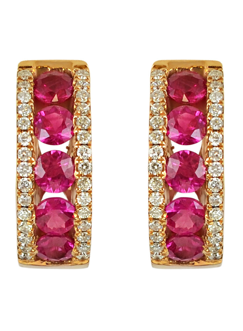 18 Karat Gold 0.25Ct Diamond And 1.14Ct Ruby Studded Earrings