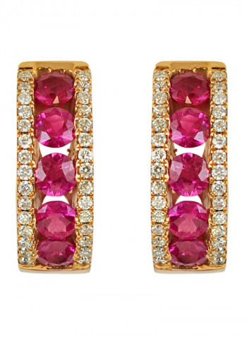 18 Karat Gold 0.25Ct Diamond And 1.14Ct Ruby Studded Earrings