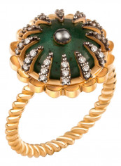 18K Green Quartz And White Sapphire Gold Stone Ring
