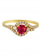 18K Yellow Gold Diamond And Ruby Studded Bridal Ring