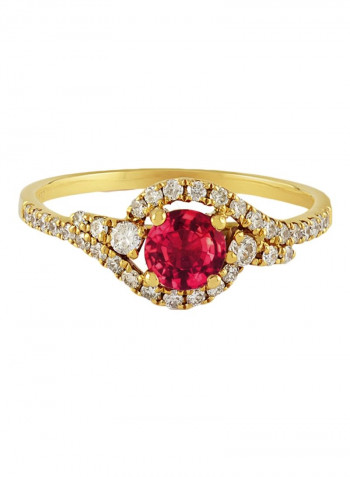 18K Yellow Gold Diamond And Ruby Studded Bridal Ring