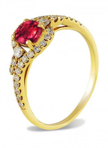18K Yellow Gold Diamond And Ruby Studded Bridal Ring