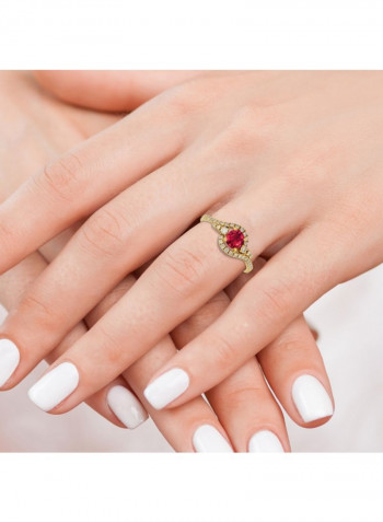18K Yellow Gold Diamond And Ruby Studded Bridal Ring
