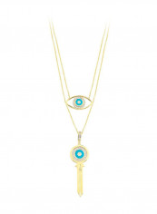18 Karat Gold Sapphire Key Enamel Necklace