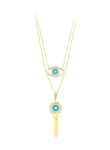 18 Karat Gold Sapphire Key Enamel Necklace