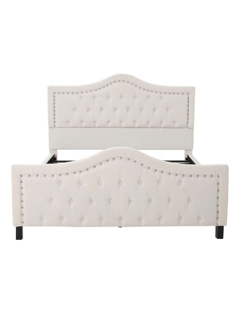 Livi Upholstered Bed Frame And Headboard Set With Mattress Ivory 200 x 200centimeter