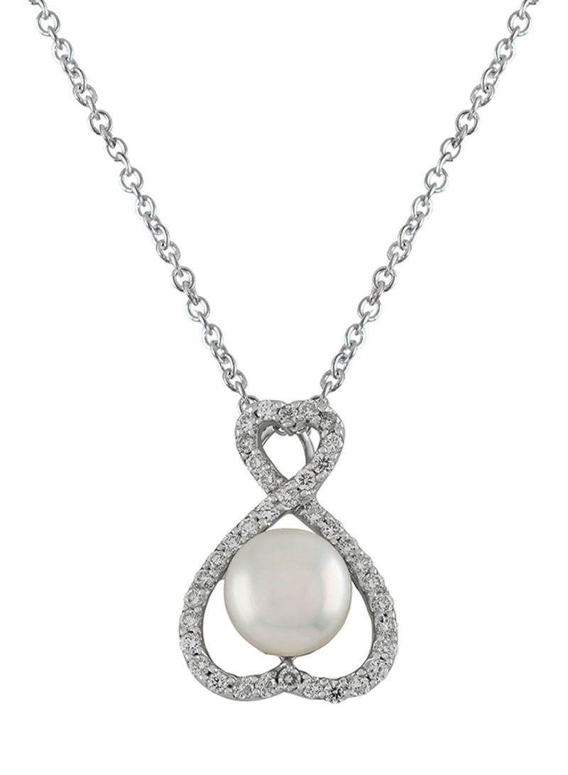 0.58 Ct Diamond Pearl and Heart Infinity Drop Pendant