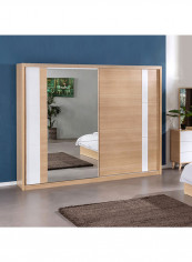 Geneva 2-Sliding Door Wardrobe With Mirror Brown 258x220x60cm