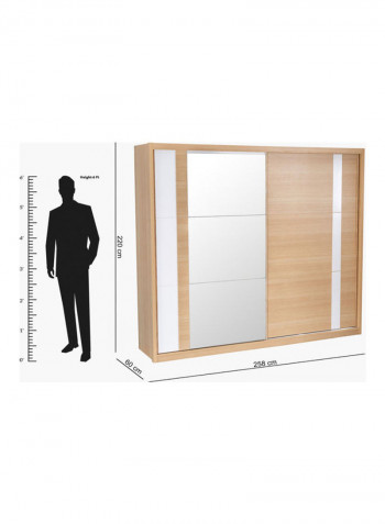 Geneva 2-Sliding Door Wardrobe With Mirror Brown 258x220x60cm