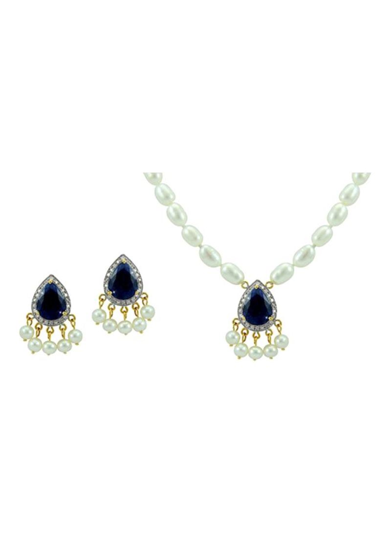18K Gold Diamonds Royal Indian Sapphire Jewellery Set