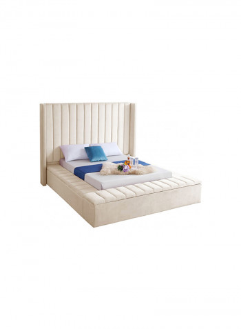 Hugo Velvet Upholsterd Super King Bed Without Mattress Beige