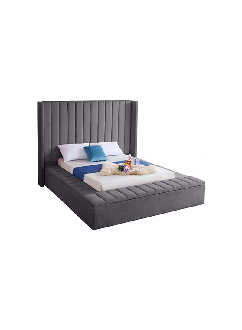 Hugo Velvet Upholsterd Super King Bed Without Mattress Grey 165x200x120cm