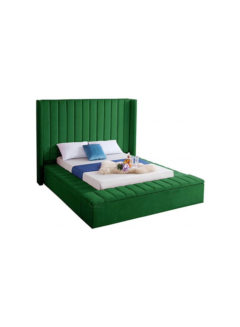 Hugo Velvet Upholsterd Super King Bed Without Mattress Green