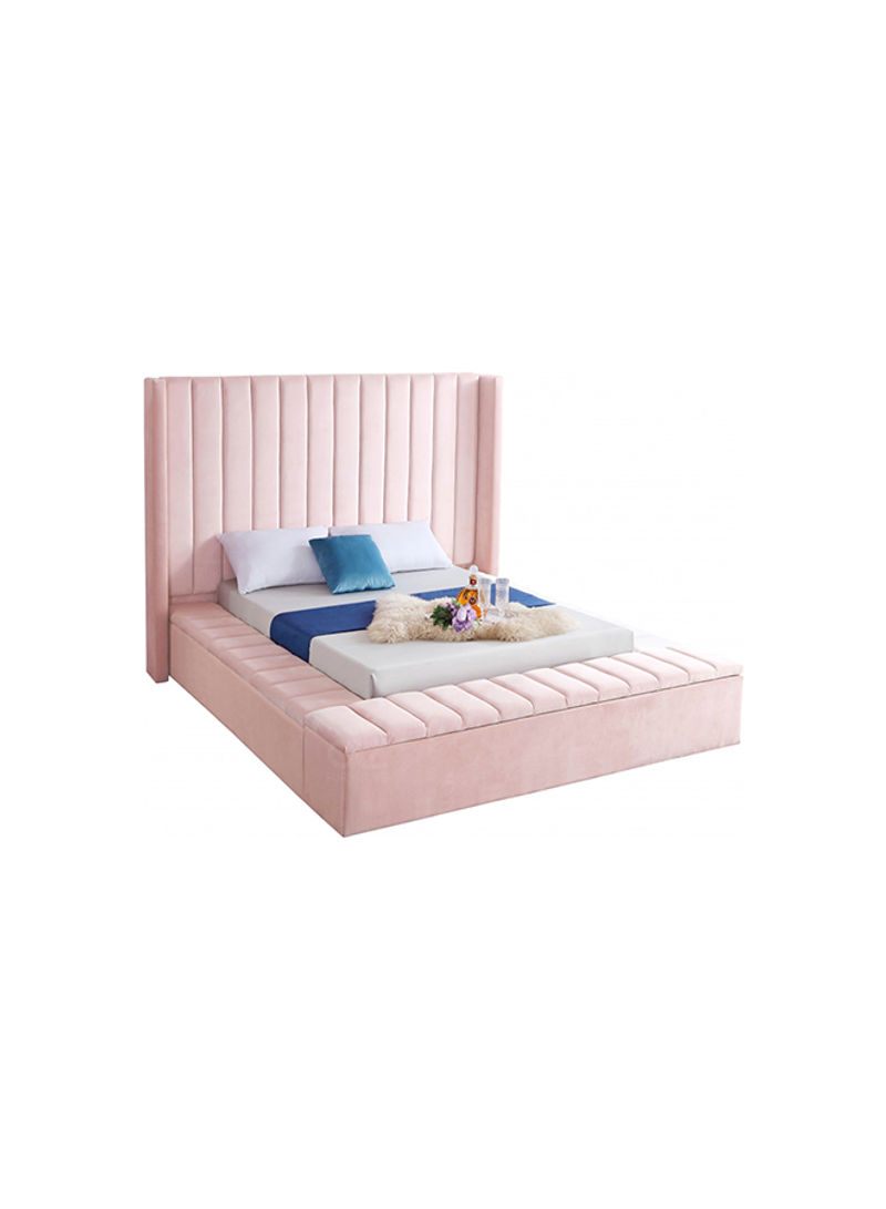 Hugo Velvet Upholsterd Super King Bed Without Mattress Pink