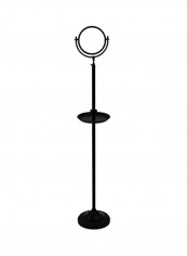 Floor Standing Make-Up Mirror With Shaving Tray Matte Black 10.5x10.5x68inch