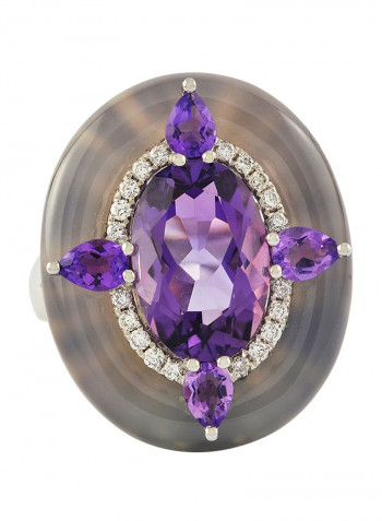 18 Karat White Gold 0.18Ct Diamond And Amethyst Studded Ring