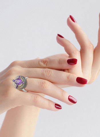 18 Karat White Gold 0.18Ct Diamond And Amethyst Studded Ring