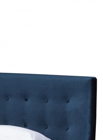 Modern and Contemporary Button Tufted Platform Bed With Mattress Navy Blue/White Super King