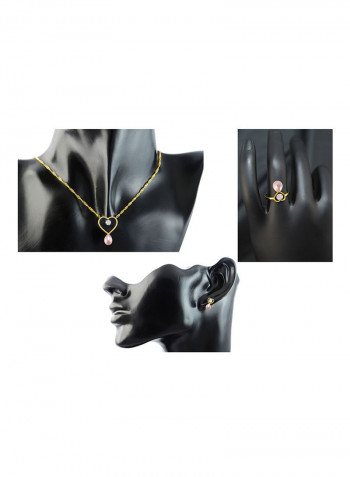 18 Karat Gold Diamonds Pearls Solitaire Heart 3 Piece Jewellery Set