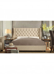 Skyline Wingback Tufted Bed Frame With Mattress Beige/White King