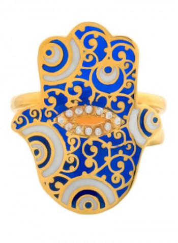 22K White Sapphire Enamel Evil Eye Gold Ring Multicolour