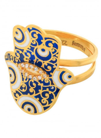 22K White Sapphire Enamel Evil Eye Gold Ring Multicolour