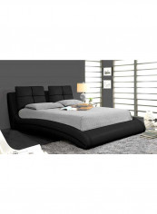 Upholstered Curved Bed Frame With Mattress Black/Grey King