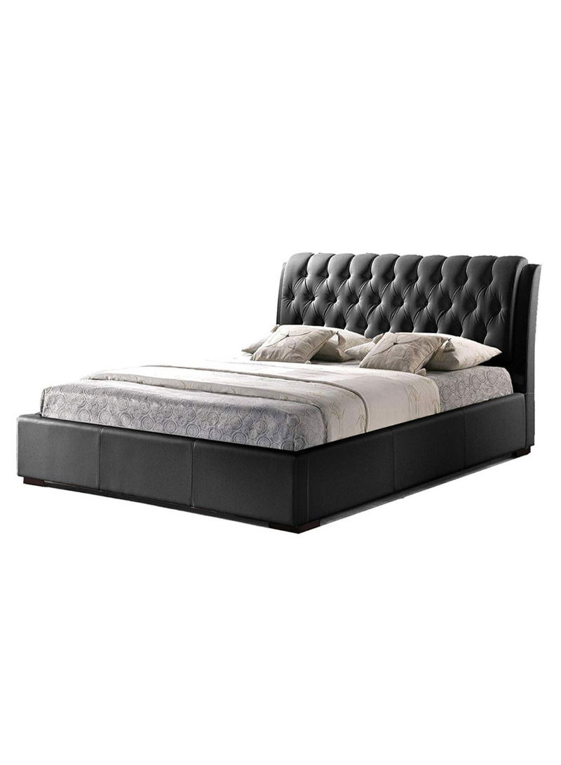Leatherette Tufted Bed With Half-Medical Mattress Black 200 x 200centimeter