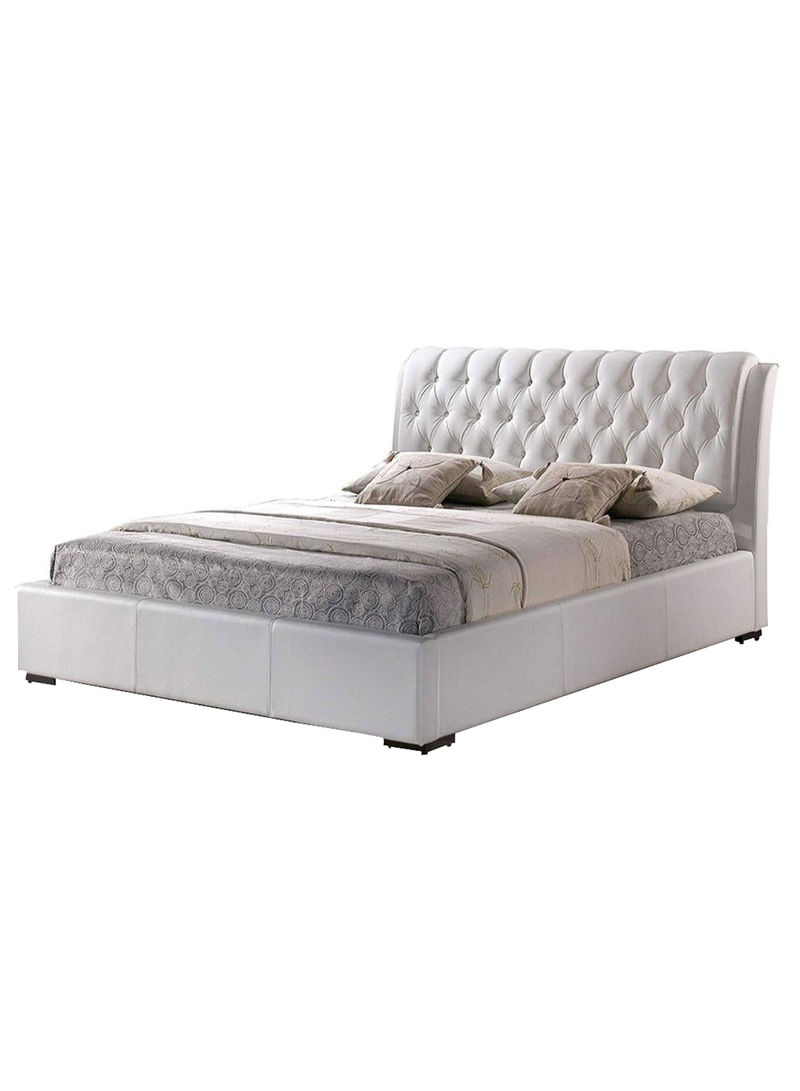 Leatherette Tufted Bed With Half-Medical Mattress White 200 x 200centimeter