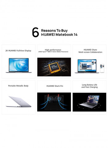 MateBook 14 Ultrabook With 14-Inch Display, AMD Ryzen 5 4600H Processor/8GB RAM/256GB SSD/AMD Radeon Graphics Space Grey