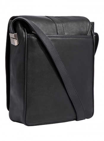 Sage Leather Messenger Bag Black
