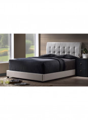 Lusso Tufted Faux Leather Bed With Mattress Grey/Blue Super King
